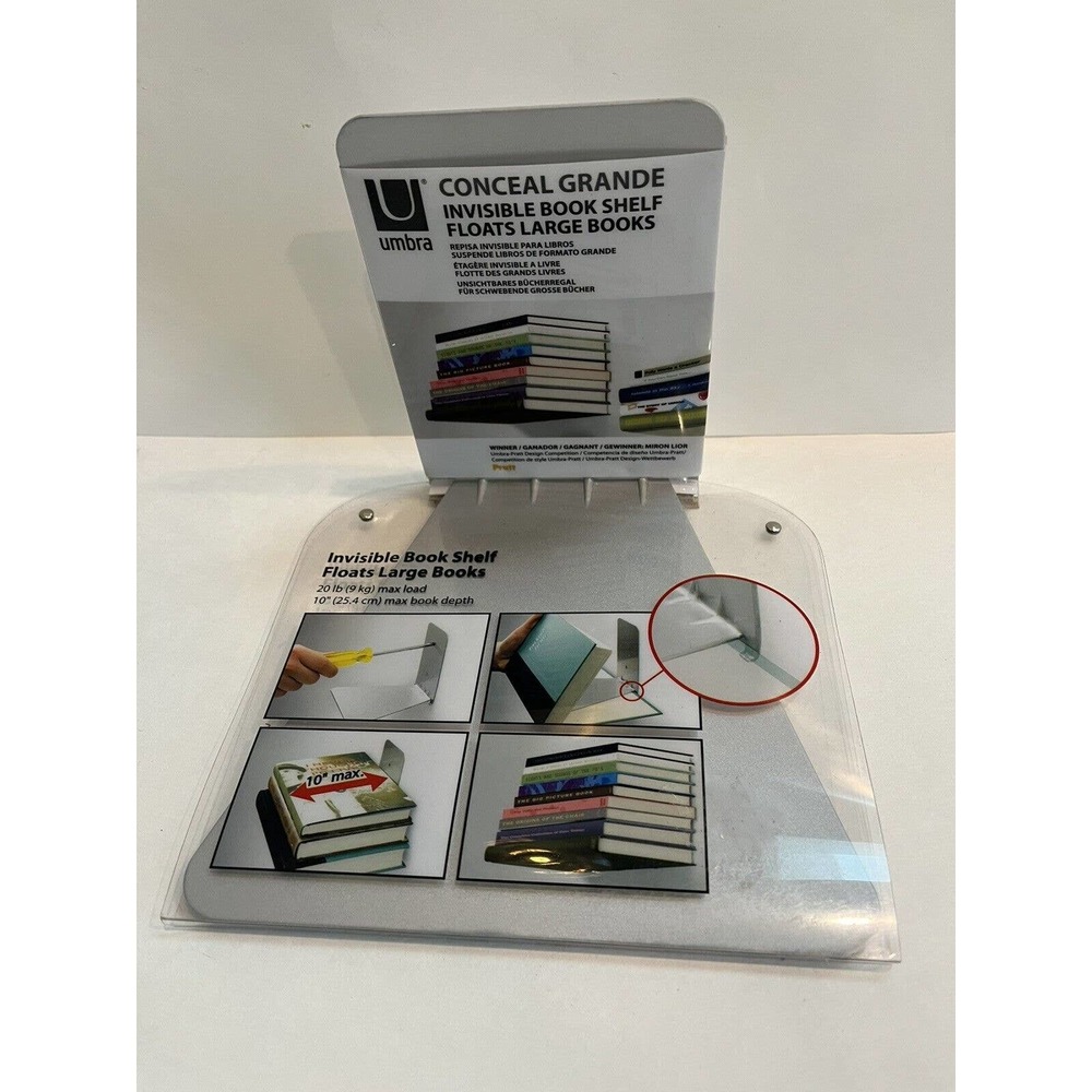 Umbra Conceal Grande Invisible Book Wall Shelf Floating Book Shelf Large Silver